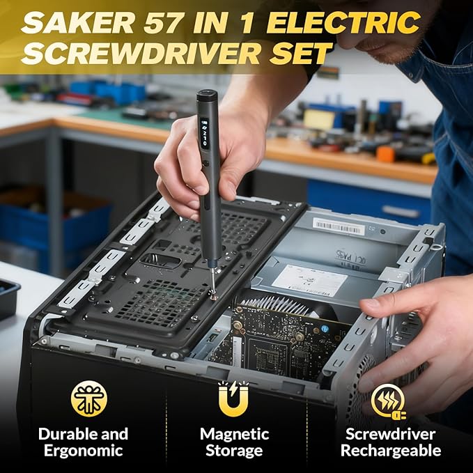 SAKER Electric Screwdriver Set - 57 in1 Mini Magnetic Precision Repair Tool Kit with Rechargeable Torque Screwdriver for Home DIY Furniture Electronics Repair & Gifts for Men