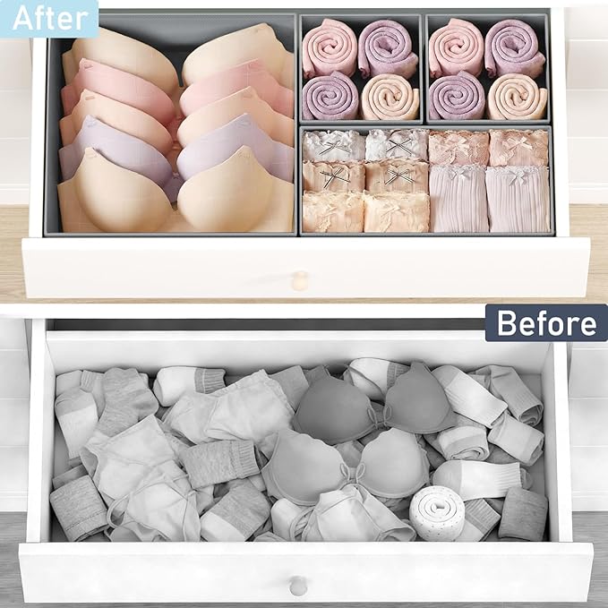 DIMJ Drawer Organizer Clothes 26 Pack - Foldable Baby Organizers and Storage & Closet Organizers for Bedroom, Closet - Nursery Organization Dresser Dividers for underwear, Sock,Bra, Belt, Tie,Gray