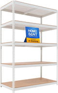 HOMEDANT 47.7" W Deep 5 Tier Heavy Duty Garage Shelving Adjustable Metal Rack Storage Shelves Standing Shelf Unit Organizers Industrial Warehouse Basement White 1Pack