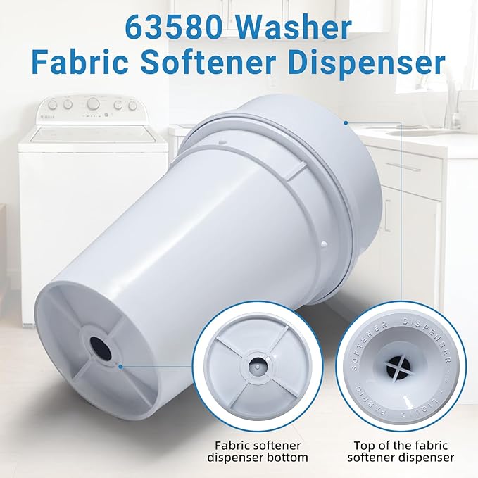 63580 Washer Fabric Softener Dispenser Fits for Whirlpool Roper Maytag Kitchen Aid Kenmore Amana 8598021 Softener Dispenser Replaces W10795104 W10832235 2810 AP3048948 PS381197 EAP381197