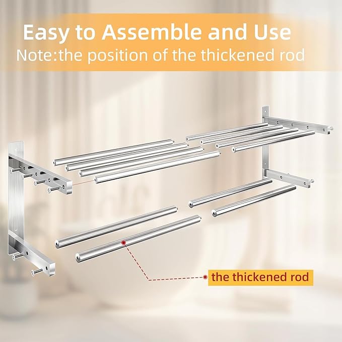 Towel Racks for Bathroom 24 inch, 2 Tier Bathroom Shelf with Double Towel Bar, Stainless Steel Wall Mounted Towel Rack with Shelf for Bathroom Towels Storage, Brushed Nickel