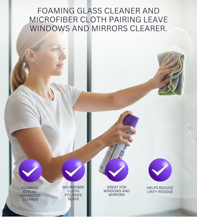 3x Sprayway Lavender Scent Glass Cleaner 19 oz Foam Bundle with Microfiber Cleaning Cloth for Streak-Control Surface Cleaning & Shine — Gift Set (4 Items)