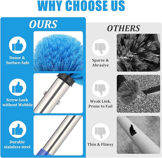 Cobweb Duster with Extension Pole - 4 FT Lightweight Stainless Steel Extendable Duster Ceiling Fan Duster for High Ceilings, Medium Stiff PET Bristle Spider Web Brush for Indoor/Outdoor Cleaning