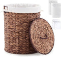 Round Water Hyacinth Laundry Hamper with Lid Handwoven Wicker Basket with Handles for Dirty Clothes, Storage, and Organization, No Assembly Required, 40L
