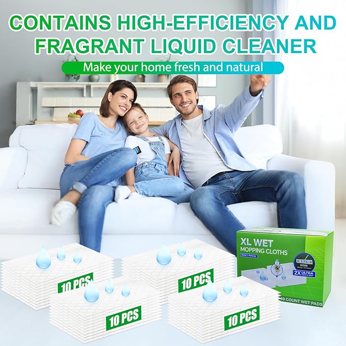 40 Count XL Wet Mopping Cloths for Swiffer Sweeper XL Mop - Disposable X-Large Wet Pad Refills - Multi-Surface Wet Wipes Mopping Pads Refill for Floor Cleaning.（Only Pads, not Including mop）