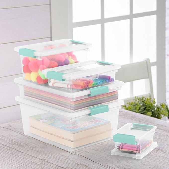 Sterilite 30-Pack Clip Box, Stackable Clear Plastic Bins with Latching Lids, Small - Writing, Arts or Crafts Supplies Storage Containers for Home, Office, Classroom and Workshop Organization