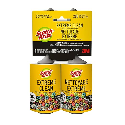 Scotch-Brite Extreme Clean Lint Roller, 50% Stickier*, Heavy Duty for Removing Debris and Pet Hair on Clothes, Furniture, Cars, Offices & More, 2 Pack, 200 Adhesive Sheets Total