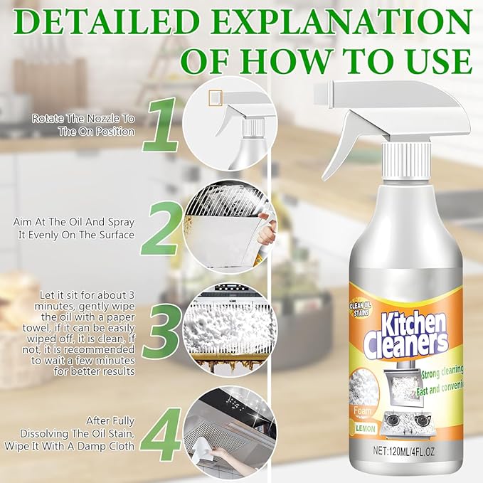 Kitchen Foam Cleaner,Stubborn Stains Cleaner,Powerful Clean Kitchen Oil Stains,All Purpose Cleaner,For Range Hood,Oven,Pots, etc（2PCS