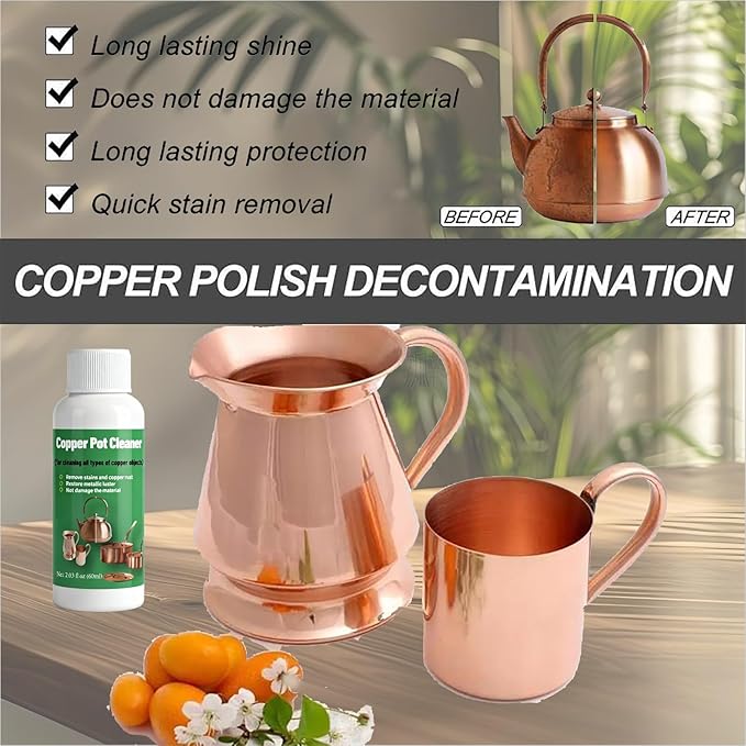Truey Copper Pot Cleaner, Restores Shine & Removes Tarnish from Copper Wares, Multi-purpose Cleanser, Metal Polishing Compound detergent (60ml)