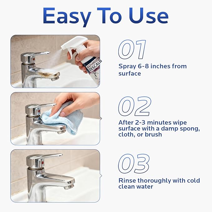 Bathroom Descaler Foam Cleaner for Hard Water Stains - Powerful Foaming Spray for Shower Toilet Sink Tile Cleaning, Limescale Buildup Remover All-Purpose Bathroom Cleaner (10.1 Fl Oz)
