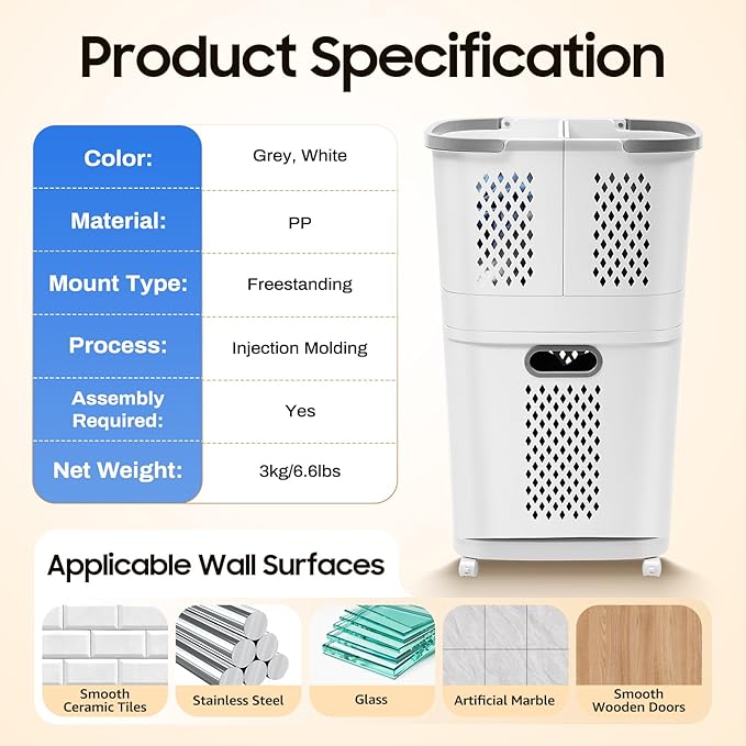 Bathroom Laundry Basket 2 Layer Clothes Storage Basket Household Bathroom Simple Storage Shelf Kitchen Shelf Fruit Stand with Wheels Vertical Standing Storage Basket Stand