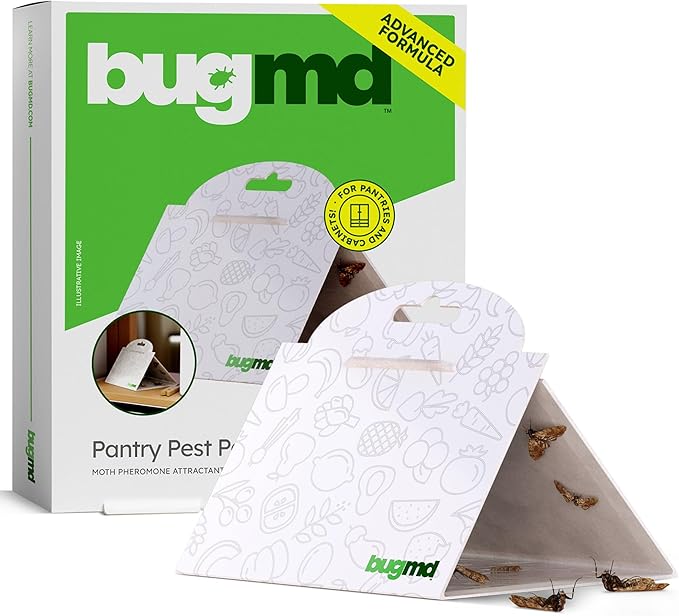 BugMD Pantry Moth Traps (6-Pack) – Pheromone-Based Sticky Glue Traps, Non-Toxic, Kills Indian Meal Moths – Kitchen & Food-Storage Safe - White