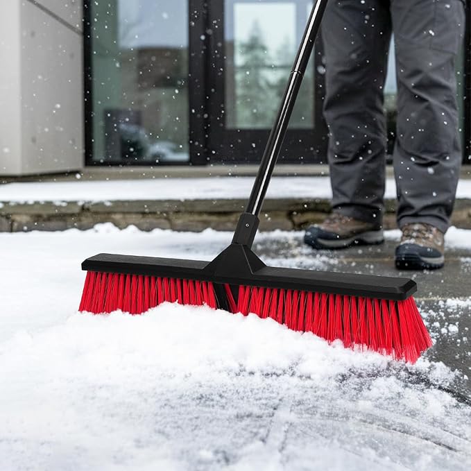 2PK 24" Push Broom Outdoor with 63" Long Handle and Stiff Bristles, Heavy Duty Outdoor Broom Brush for Workshop, Garage, Concrete, Patio and Deck Floor Sweeping