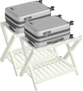 SONGMICS Solid Wood Luggage Racks, Set of 2, No Assembly Required, Foldable Suitcase Stand, Luggage Holder, with Storage Shelf, for Guest Room, Hotel, Bedroom, Cream White URLR021WZ02S