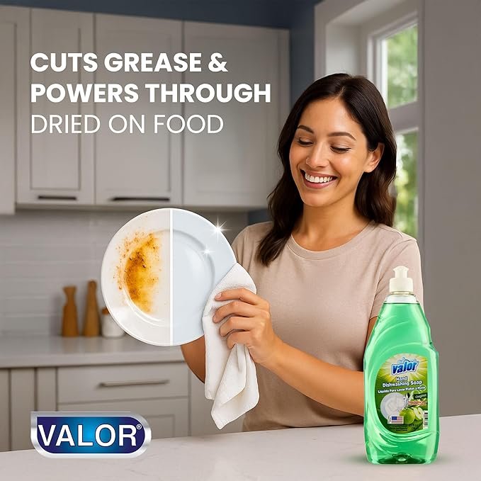 Valor Dishwashing Liquid, 25 fl oz – Dish Soap for Kitchen & Bathroom, Grease-Fighting, Gentle on Hands, Fast Rinse, Eco-Friendly Biodegradable Formula (25 fl oz (Pack of 12), Original)