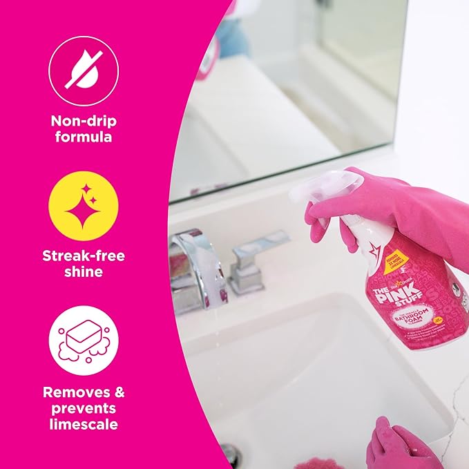 Stardrops - The Pink Stuff Miracle Bathroom Foam Cleaner, 30 fl oz – Now 20% More! Powerful Foaming Action for Showers, Sinks, Tubs & Tiles – Removes Soap Scum, Limescale & Grime with Ease
