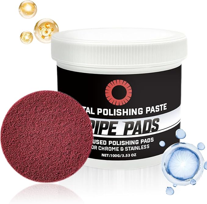 Metal Polishing Care Kit, Metal pol ish Paste Protectant Scratch Remover, Pipe Dream Infused Polishing Pads, Chrome pol ish Compound, Protective Coating Formula, For Pipes, Stacks, Exhausts, Wheels