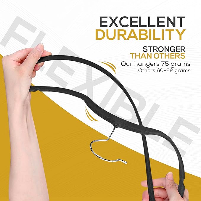 Techzoo 50 Pack New Premium Quality Velvet Hangers Ultra Thin Non Slip Adult Felt Space Saving Hangers for Closet Heavy Duty Coat Pants Jackets Dress Hangers 360° Swivel Hook Hold Upto 10 lbs Black