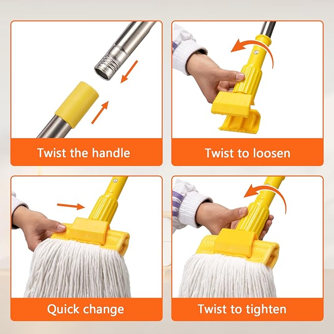 Professional Commercial Industrial Heavy Duty Mop with 48" Long Handle,Cotton Wet Commercial Mops for Floor Cleaning,Home,Kitchen,Office,Garage and Concrete Tile Floor
