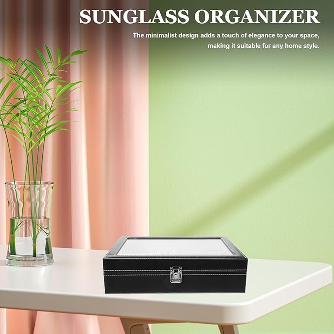 8-Slot Sunglasses Organizer Storage Box with Soft Gray Interior, Hard Eyeglass Display Case for Home and Travel Eyewear Storage