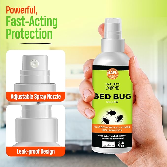 Nature's Dome Bed Bug Spray – 100% Kill Rate, 16 OZ Natural Bed Bug & Mite Killer, Destroys Eggs, Kills Resistant Strains, Long-Lasting Protection, Safe for Home Use (6.8)