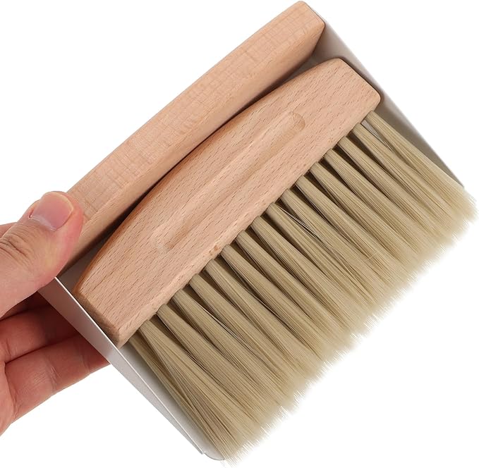 Mini Broom and Dustpan Set White Nylon Portable Desktop Cleaning Brush Multi-Function Pet Cleaning Accessory for Home and Office Use