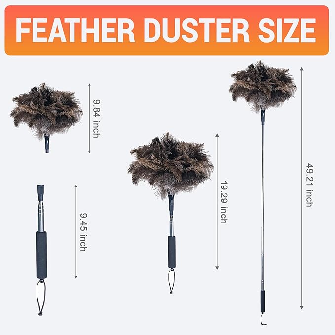 Ostrich Feather Duster for Electronics, Keyboard – Soft Dusting Tool for Screen, Fragile Items, Office, Home Cleaning (A12- Black Handle)