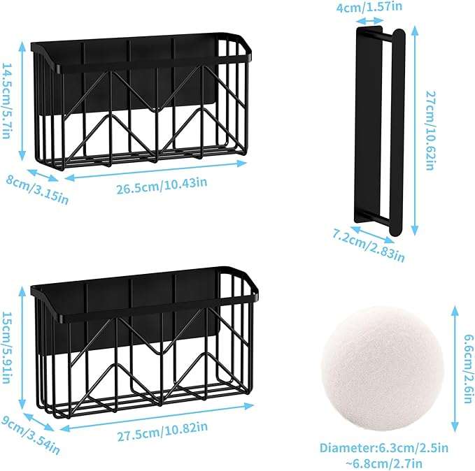 DAOYA Magnetic Dryer Ball Holder and Magnetic Hanger Holder Set - Magnetic Basket Storage for Dryer Balls, Laundry Pods, Dryer Sheets, Laundry Room Organization and Storage, Black