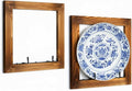 2 Set Plate Hangers, Wall Mounted Wooden Plate Display Holders, Rustic Burnt Solid Wood Frame with Black Metal Hooks for 8 to 11 Inch Plates, Platters & Dishes for Home & Kitchen Decoration