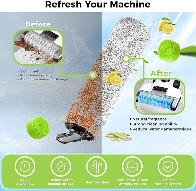 YGY 36 Pack Lemongrass Scent Floor Cleaning Tablets, Compatiable with Tineco iFLOOR, Floor One S3/S5/S6/S7 Wet Dry Vacuum Mop—Deep Clean & Deodorize—Clean Machine,Individually Wrapped