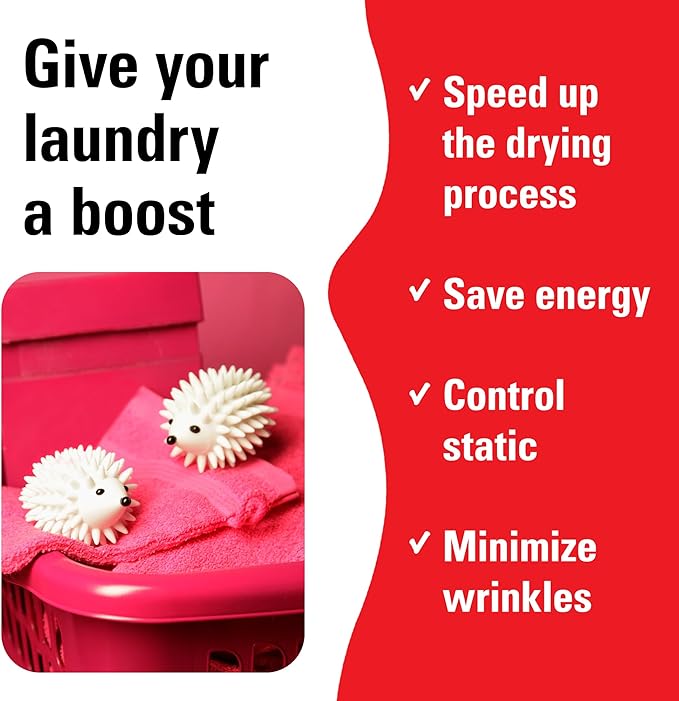 Kikkerland Set of Two Reusable Dryer Buddies for Laundry – Fabric Softener Dryer Balls – Control Static, Remove Wrinkles, Dry Clothes Faster, Hedgehogs