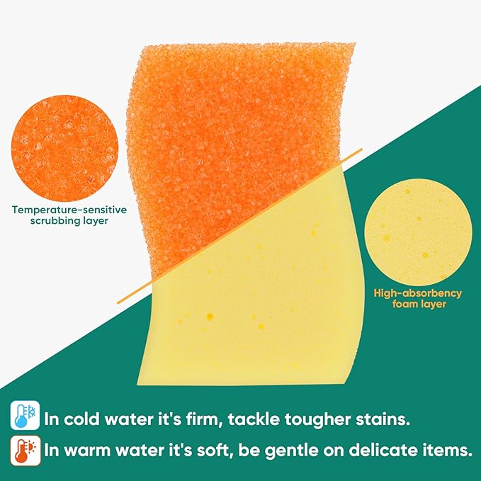 Scrub Sponge, 4 Pack Dual-Sided Temperature-Responsive Scrubber - Non-Scratch - Multipurpose Dish Sponges for Kitchens, Bathrooms, and Outdoor Use - S Shape