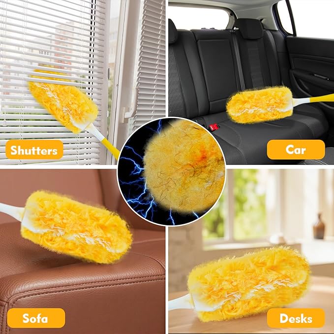 Duster Refill Compatible with Swiffer Duster, Heavy Duty Duster Refills Kit for Cleaning Dusting, Multi Surface 360 Feather Duster, 10 Count Disposable Refills with 1 Handle