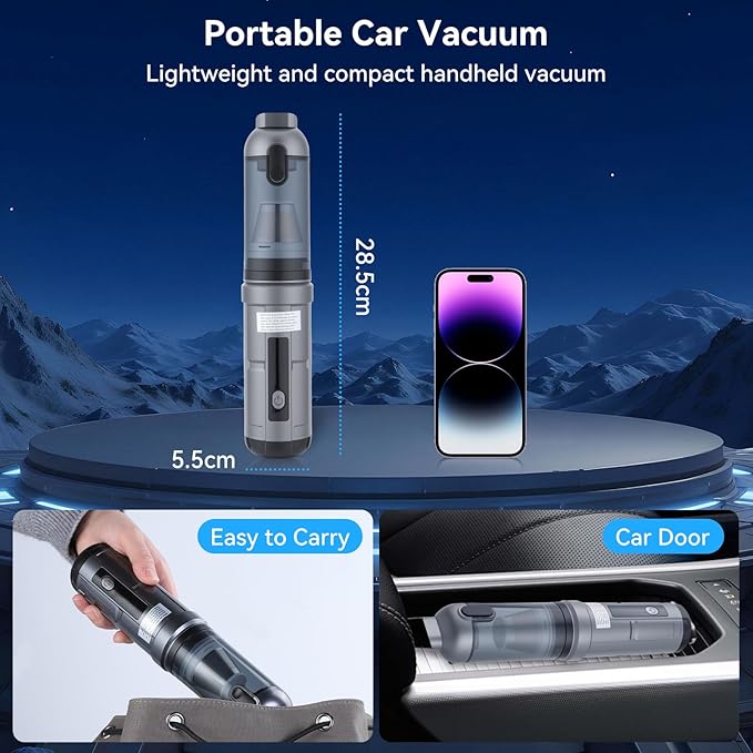 OTraki Handheld Vacuum Cordless, Compact Home and Car Vacuum with Crevice Tool,Rotating Nozzle and Charging Station, Large Dust Bowl
