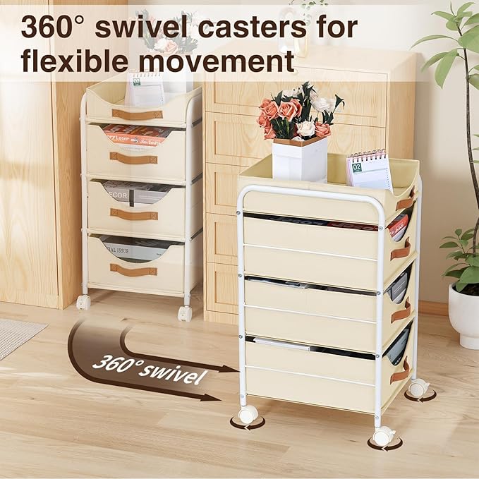 DIMJ Closet Organizers and Storage 4 Tier - Fabric Clothes Drawer Storage Bins, Stackable Rolling Storage Cart with Wheel, Small Dresser for Closet Bedroom Nursery Office
