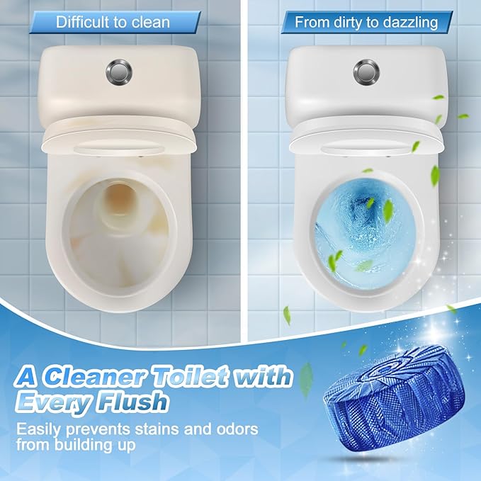 KIISIISO Automatic Toilet Bowl Cleaner Tablets Blue 30 Pack, Drop-In Tank Cleaner for Bathroom, Prevent Stains & Deodorize, Septic Safe, Long-Lasting Cleaning Tabs - Fresh Scent