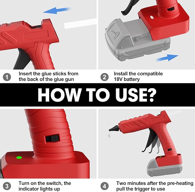 Cordless Hot Glue Gun for Milwaukee 18V Battery, 60W Full Size Craft Glue Gun, Handheld Hot Glue Gun Kit with 30pcs 0.43'' Glue Sticks for Home Repair Arts Crafts DIY(No Battery)