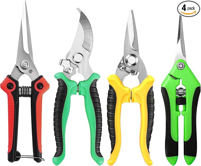 4 Pack Garden Pruning Shears, Stainless Steel Garden Shears, Gardening Shears, Garden Scissors, Clippers, Pruning Snips, Pruning Shears for Gardening Tools (Multi-color)