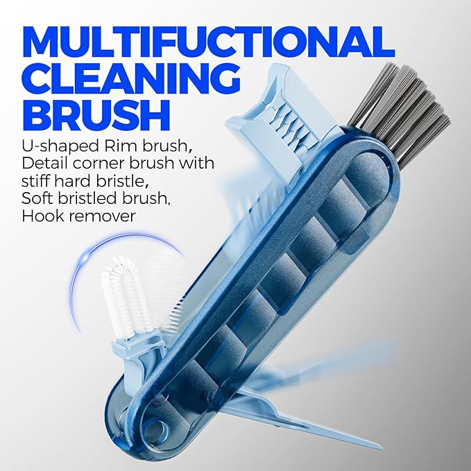 6 Pack Holikme 4 in 1 Cup Lid Cleaning Brush Set with 3 Straws, Multifunctional Bottle Brush, Silicone Cup Lid Gap Cleaner, Durable Bristle Crevice Cleaning Brush, Navy