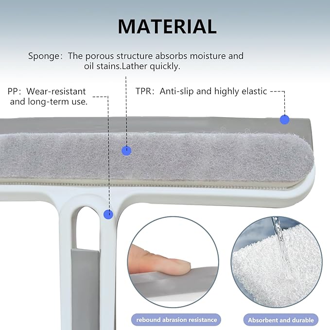 Squeegee 4-in-1 Window Cleaning Tool, Replaceable Foam-Friendly Brush Strip - Hanging & Water-Rinsable for Shower Glass, Glass Doors, Windows, Kitchen Stove, Car | Window Cleaning kit