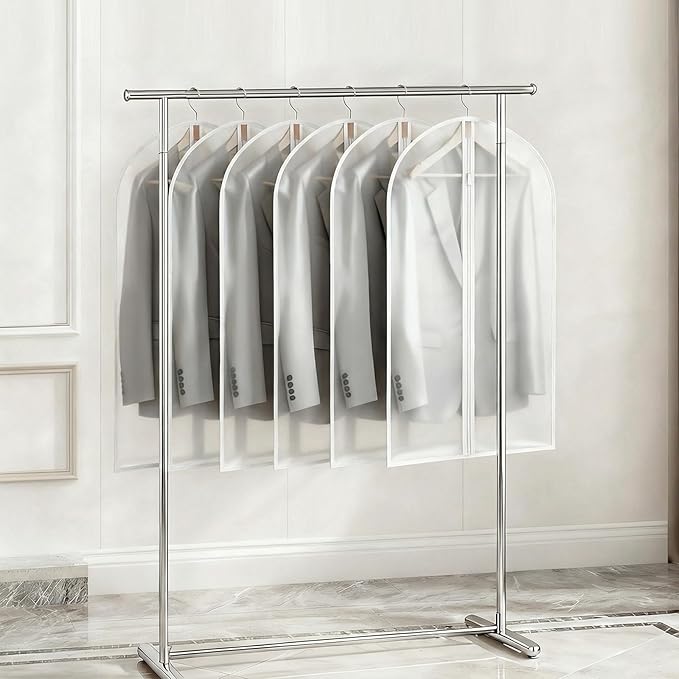 Dntorx 6 Pack Garment Bags 60 * 100cm, 40in PEVA Translucent Garment Covers, Suit Storage Bags, Dress Organizer Bags Used To Protect Shirts, Winter Coats, Jackets（White Edge）