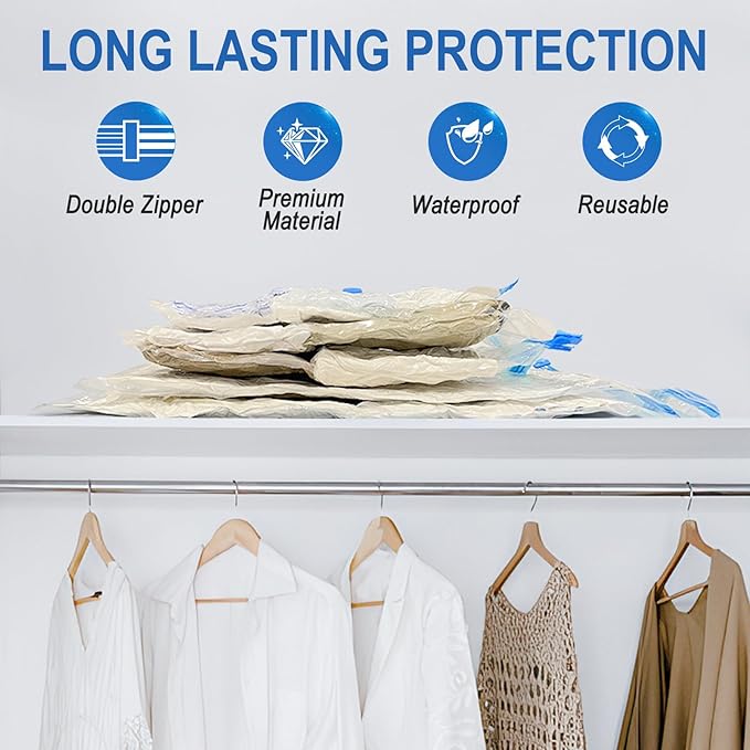 Fygrip Vacuum Storage Bags with Hand Pump, Plastic Packaging Bags, 80% Space Saver Vacuum Seal Bags for Clothing, Travel Lugggage, Blankets, Comforters, 16 Combo