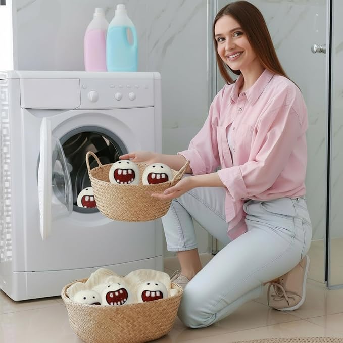Soulchen 6 Pack Reusable Wool Dryer Balls with Cute Design, Laundry Accessories for Efficient Drying Soften Laundry Reduce Wrinkles Static Pet Hair Remover(Monster)