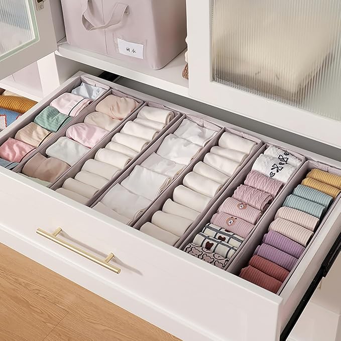 MURRI&MURRDI Mini Foldable Clothes Drawer Organizer 6 Pcs, Small Fabric Storage Organizer for Nursery, Sock, Underwear, Bra, Belt, Tie, Scarves , Gray