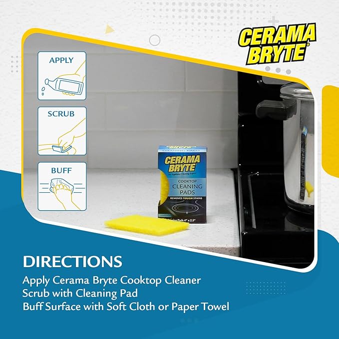 Cerama Bryte 10 x 5 Pack Cleaning Pads Cooktop and Stove Top Cleaner for Glass - Ceramic Surfaces, 50 Count