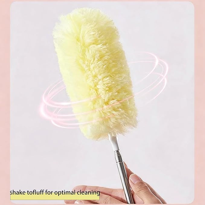 Heavy Duty Duster Refills, Disposable Dusters Kit for Cleaning Dusting Furniture Blind Ceiling Fan, Multi Surface 360 Feather Duster(10)+3FT Extended Handle（1） (Yellow)