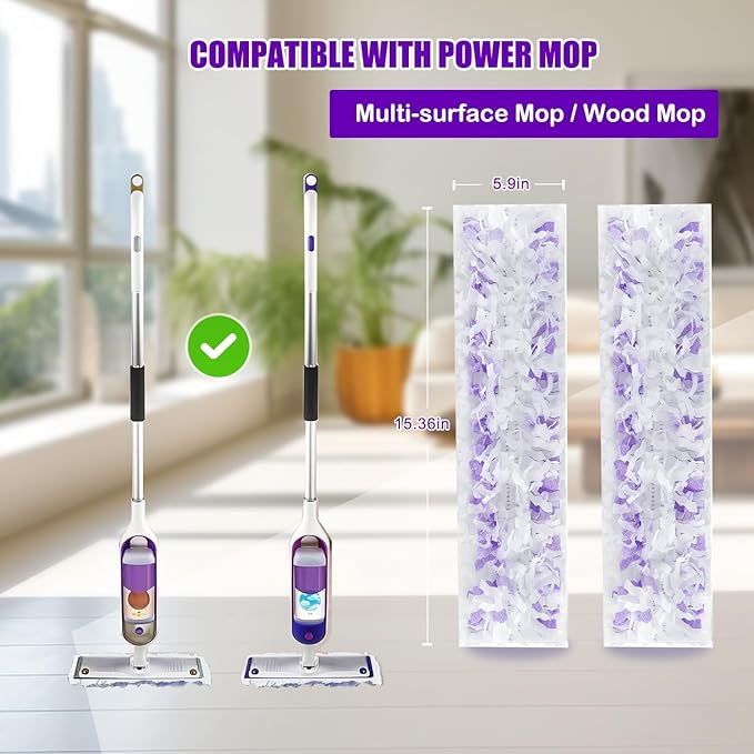 60 Count Power Mop Pads Refills for Swiffer PowerMop Multi-Surface Mopping Pad Disposable Replacement Mop Refill Pads Compatible with Swiffer PowerMop,Safe on All Finished Floors.