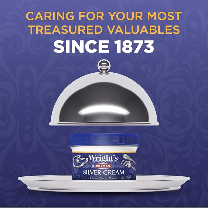 Wright's by Weiman Silver Cleaner and Polish Cream with Polishing Cloth, Ammonia-Free, Gently Clean & Remove Tarnish without Scratching