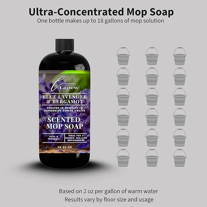 Lapew Blue Lavender & Bergamot Scented Mop Soap - Luxury Floor Cleaner Concentrate for Mopping Tile, Laminate, Vinyl & Hardwood | Streak-Free, Low-Foam | 36 oz