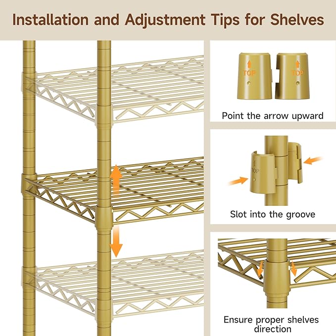 ONBRILL F5 Extra Large Industrial Pipe Clothing Rack, Freestanding Portable Closet Organizer System with Shelves & Hanging Rods, 88.6'' Wide Heavt Duty Clothes Rack, Max Load 1300lbs, Gold